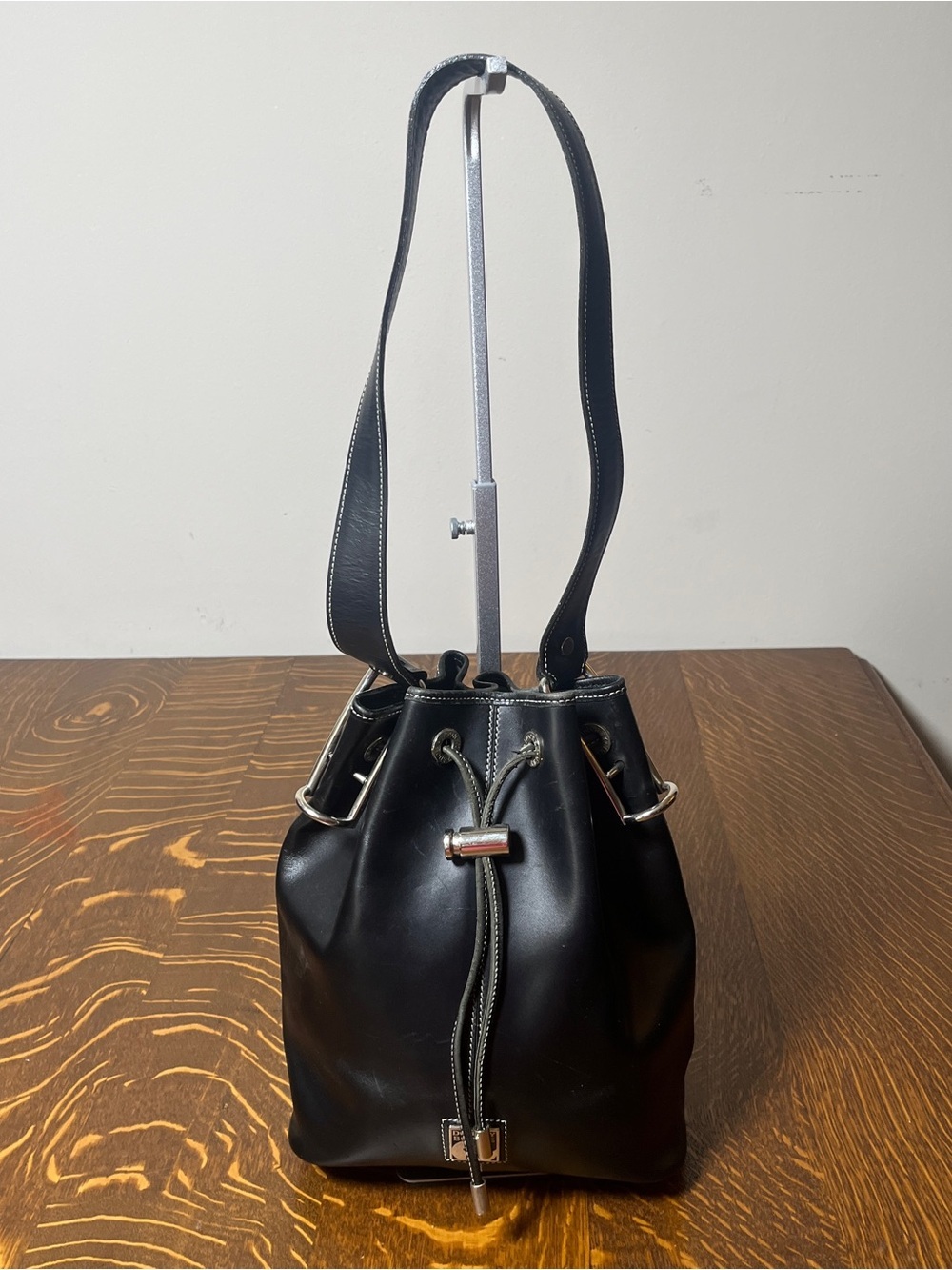 Dooney & Bourke Black Vintage All Weather Leather Drawstring Shoulder Bag